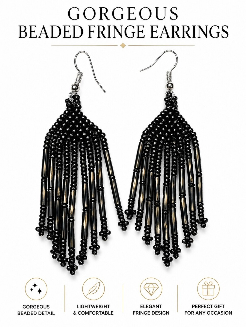 Hand beaded hanging copper/dark toned earrings